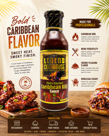 Legend Cookhouse Caribbean BBQ Sauce flavor profile with pineapple, molasses, Scotch bonnet, garlic, onion, soy, and oyster notes.
