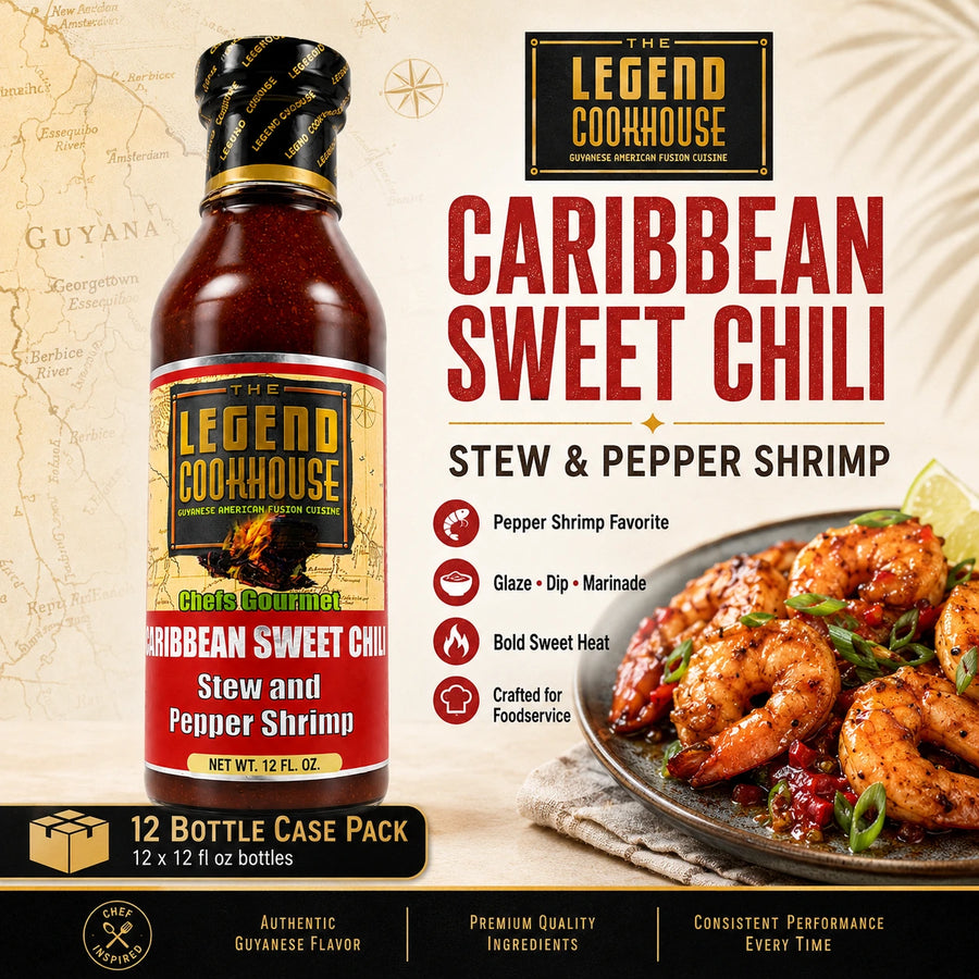 Legend Cookhouse Chef’s Gourmet Caribbean Sweet Chili Stew and Pepper Shrimp Sauce — Case of 12