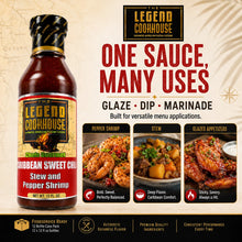 Legend Cookhouse Caribbean Sweet Chili Sauce flavor profile showing sweet chili, savory umami, garlic and onion, tomato rich, habanero kick, and island inspired finish