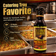 Legend Cookhouse Fried Rice Sauce beside catering trays of fried rice for buffet banquet and takeout programs