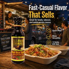 Fried rice takeout bowl with Legend Cookhouse Fried Rice Sauce for food trucks and quick service menus