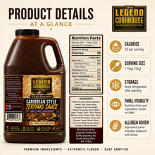 Legend Cookhouse Caribbean Style Teriyaki Sauce product details for restaurant buyers with 1 gallon size nutrition ingredients storage and allergen review