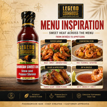 Legend Cookhouse Caribbean Sweet Chili Sauce Guyanese fusion flavor image with Caribbean map, shrimp glaze, and foodservice positioning