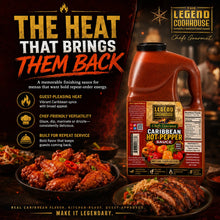 Benefit-led product marketing graphic focused on bold heat, Caribbean character, and memorable flavor payoff.