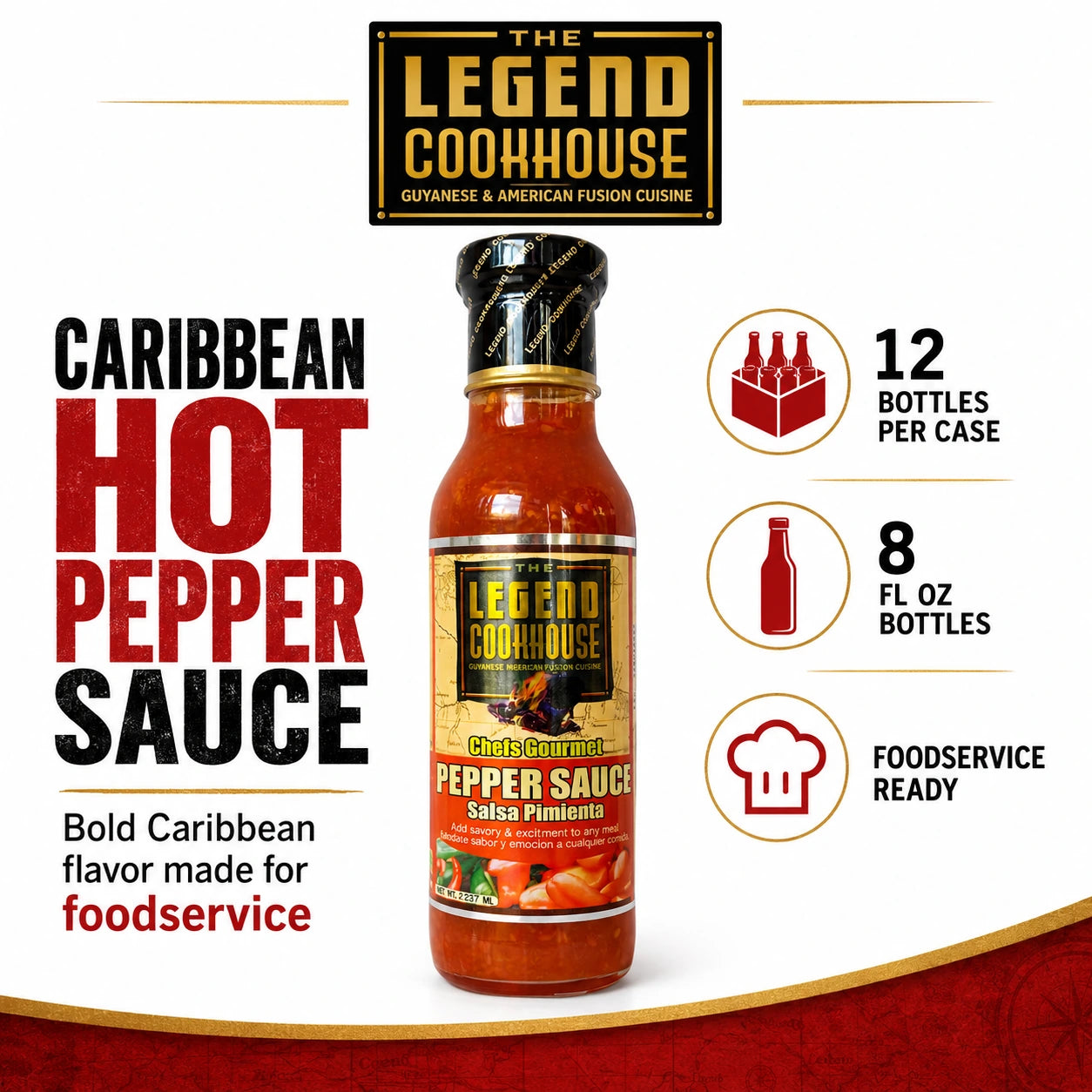 Legend Cookhouse Caribbean Hot Pepper Sauce, 8 fl oz Bottles, 12-Pack Case