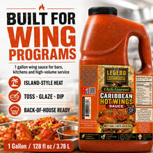Legend Cookhouse Caribbean Hot Wings Sauce one gallon jug for B2B wing programs, bars, kitchens and high-volume service